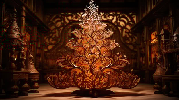 carved christmas tree wood photo