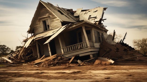 shattered house falling down photo