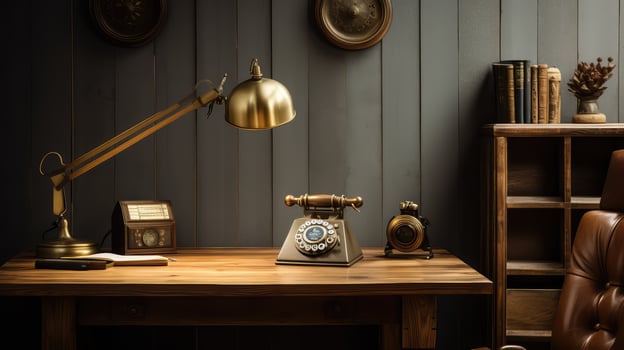 wooden home office phone photo