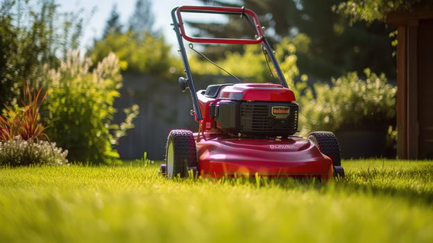 sunlight red lawn mower photo