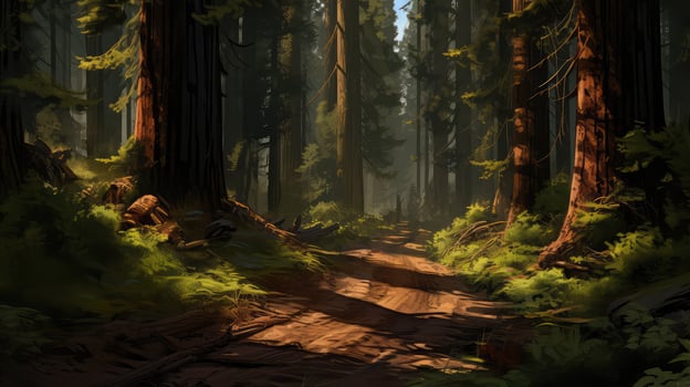 sunlight dirt road forest photo