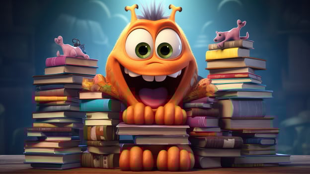 reading cartoon stack of book photo