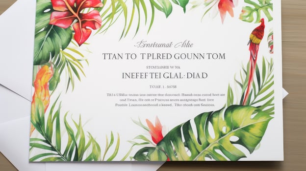 vibrant wedding invitation leaves photo