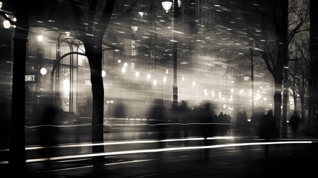 lights bokeh black and white photo