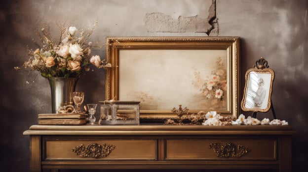 dresser rustic gold frame photo