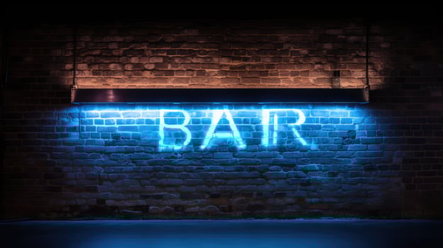blue black brick wall neon photo