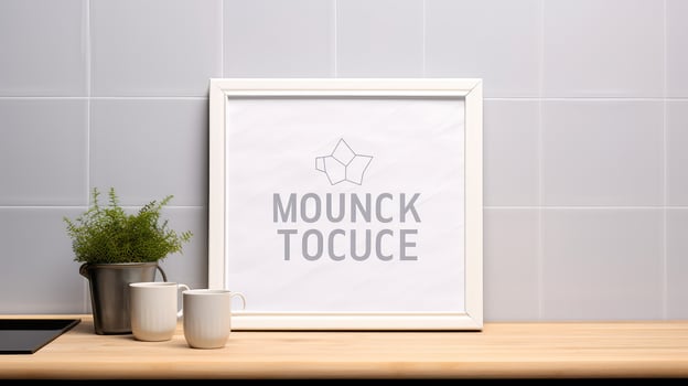 wooden kitchen mockup frame photo