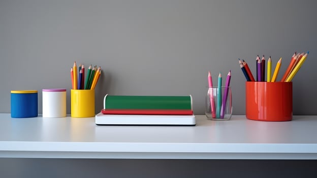 workspace desk with crayons photo