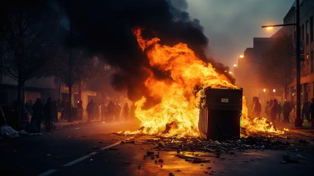 flames garbage can fire photo
