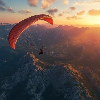 Paraglider in the sky at sunset photo