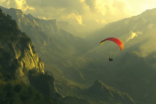 A person flying a paraglider over a mountain range photo