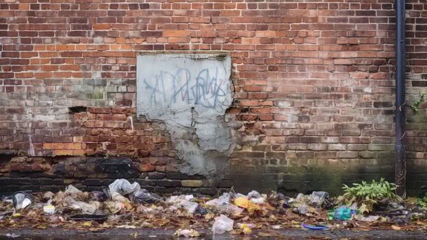 trash dirty brick wall photo