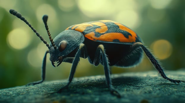 Close-up view of an orange and black beetle photo