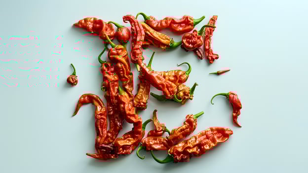 letter 'E' created with dried red chili peppers photo