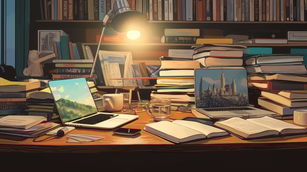 student books on desk photo