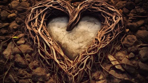 intertwined tree roots heart photo