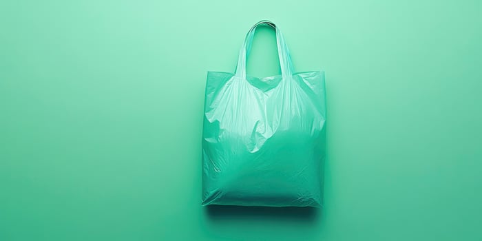 A green plastic bag on a green background photo