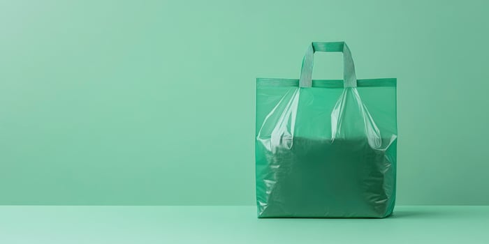 A green plastic bag sitting on a table photo