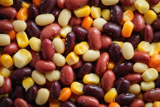 Colorful assortment of beans and corn kernels photo