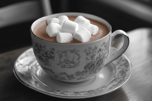 Hot chocolate with marshmallows in an elegant cup and saucer photo