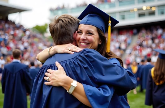 Graduate hugging mother at ceremony photo