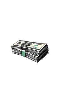 A stack of money is shown on a white background photo