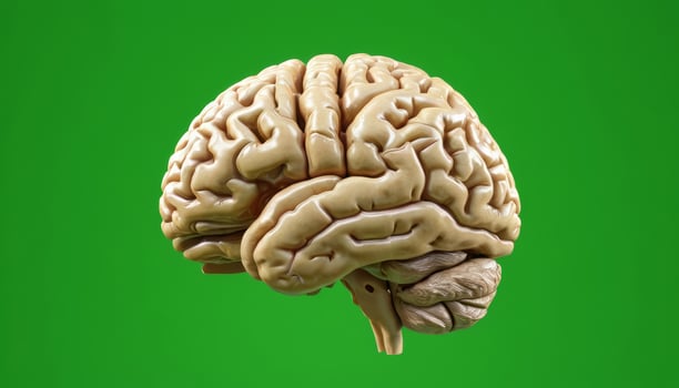 Detailed Model of Human Brain Showcasing Structure and Complexity Against a Bright Green Background photo