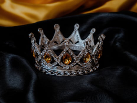 Elegant crown with gemstones on draped fabric photo