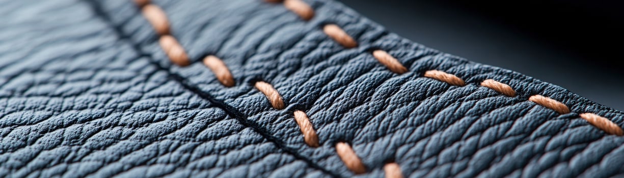 Soft-focus black leather showcases intricate raised stitching in a subtle pattern, creating a stylish and elegant backdrop ideal for branding and promotional text photo