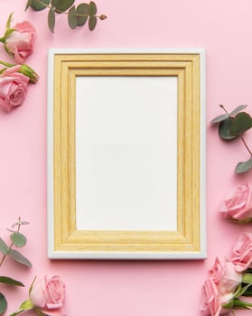 Romantic valentine's day frame with pink roses photo