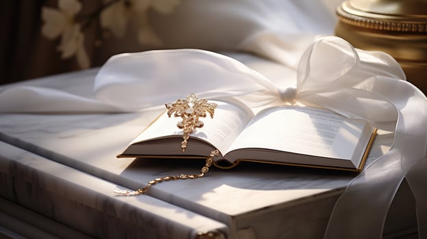 elegant open book on table photo