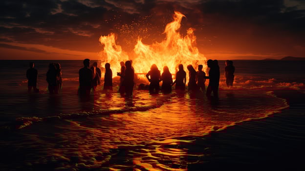 beach fire on water photo