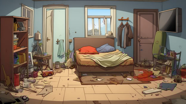 unmade messy house cartoon photo