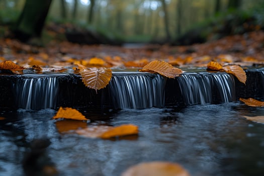 Tranquil Autumn Stream with Fallen Leaves in Woodland Setting for Nature Prints photo