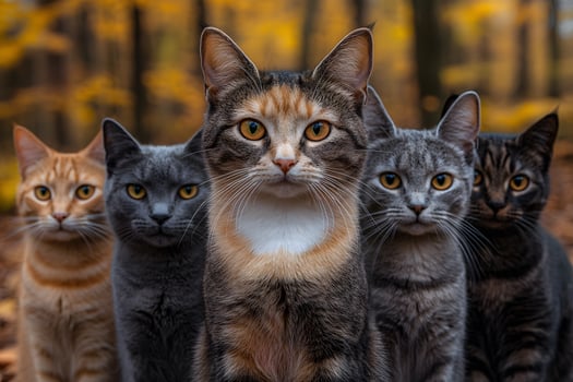 Autumn Forest Cats Feline Companions Amidst Fall Foliage for Nature and Wildlife Themes photo