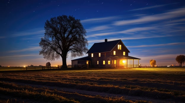 light farm house night photo