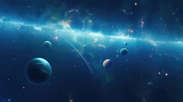 view blue space background with planets photo