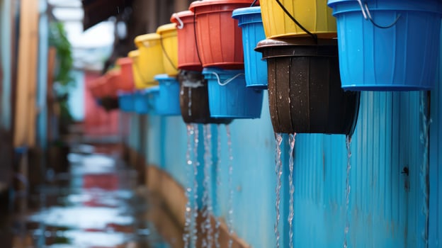 bucket water dripping into buckets photo