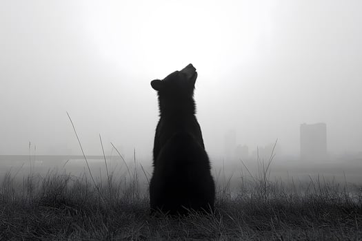 Solitary Bear Silhouette in Foggy Urban Landscape for Wildlife and Nature Designs photo