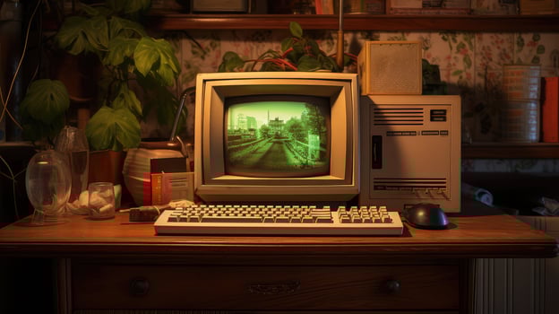 crt computer on kitchen table photo