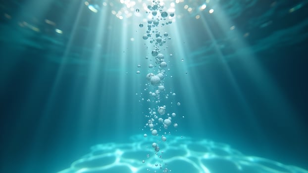 Underwater Bubbles Dancing in Sunlit Ocean Depths photo