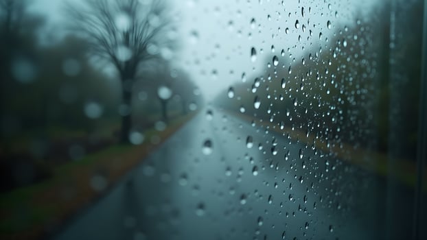 Rainy Window View on a Blurry Landscape Road photo