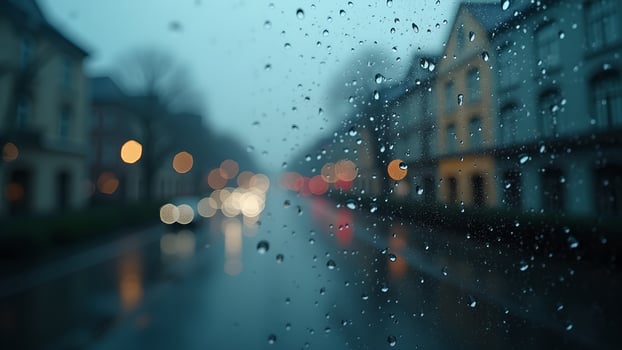 Rainy City View Through Car Windshield Glass photo