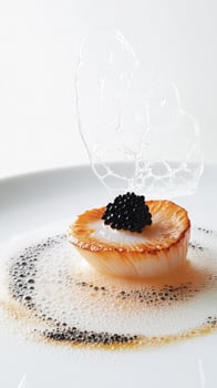 Searing flavors of scallop with yuzu gel and caviar for an elegant culinary presentation photo