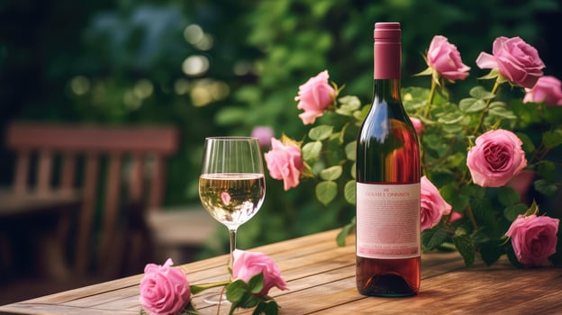 bottle rose wine outside photo