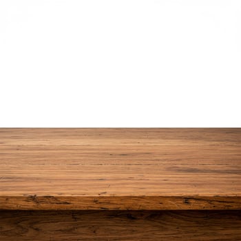 close up of oak wooden table top on white background photo