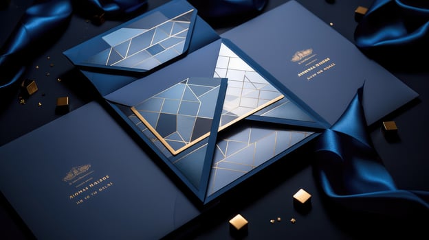 modern blue wedding invitation photo