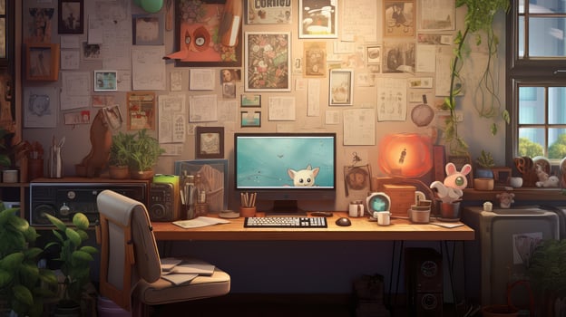 vintage desk computer wall photo