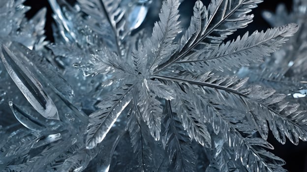 A high-detail image of frost, capturing the stunning formation of ice crystals in intricate, artistic shapes. photo