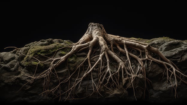solitary tree roots isolated photo
